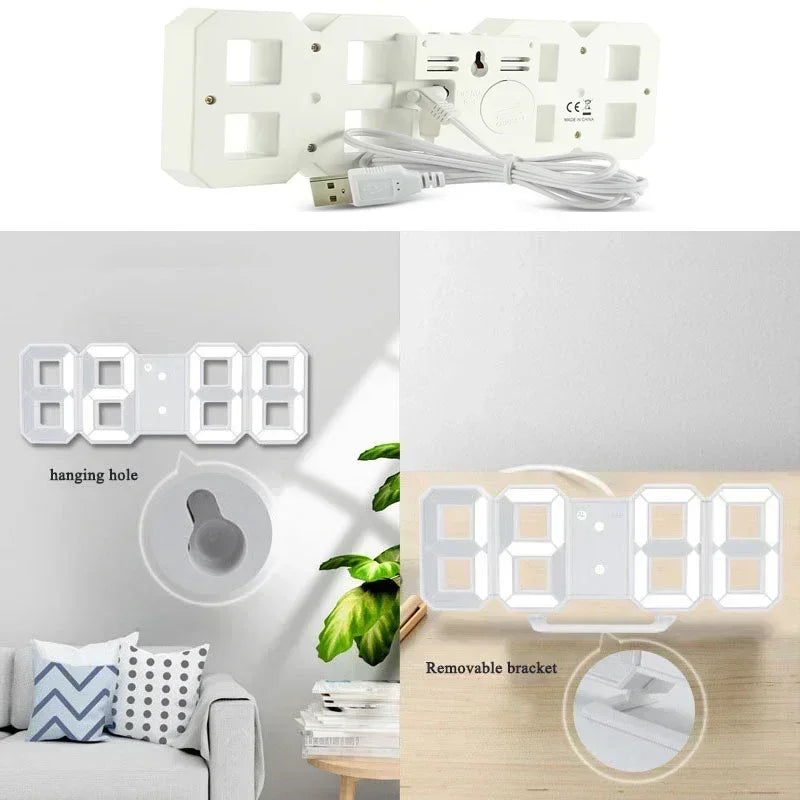 Modern 3D LED Digital Wall Clock - Stylish Multifunctional Home Decor with USB Power