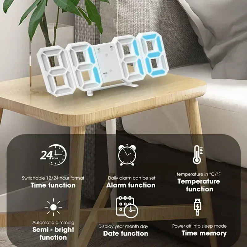 Modern 3D LED Digital Wall Clock - Stylish Multifunctional Home Decor with USB Power